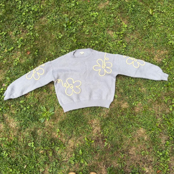 Debut Women's Gray Floral Sweater Pullover Crew Neck Long Sleeve Embroidered M - Picture 1 of 9